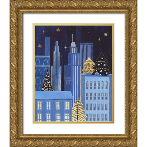 Holiday Night III Gold Ornate Wood Framed Art Print with Double Matting by Wang, Melissa
