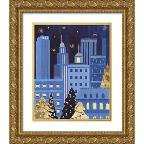 Holiday Night IV Gold Ornate Wood Framed Art Print with Double Matting by Wang, Melissa