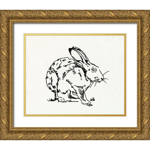 Resting Hare II Gold Ornate Wood Framed Art Print with Double Matting by Caroline, Emma