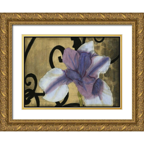 Iris and Scrolls II Gold Ornate Wood Framed Art Print with Double Matting by Goldberger, Jennifer