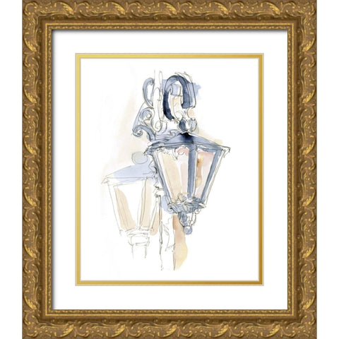 Watercolor Street Lamp I Gold Ornate Wood Framed Art Print with Double Matting by Harper, Ethan