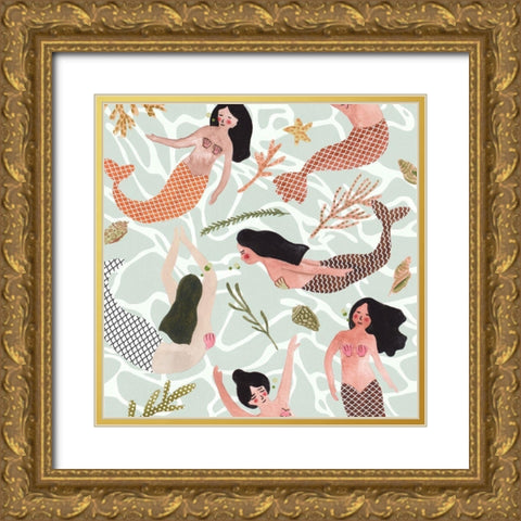 Mermaid at Heart IV Gold Ornate Wood Framed Art Print with Double Matting by Wang, Melissa