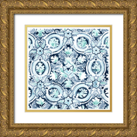 Azure Mosaic Tile I Gold Ornate Wood Framed Art Print with Double Matting by Vess, June Erica