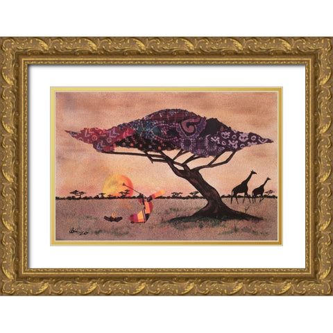Plains of Africa Gold Ornate Wood Framed Art Print with Double Matting by Saunders, Alonzo
