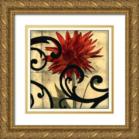 Dahlias and Scrolls II Gold Ornate Wood Framed Art Print with Double Matting by Goldberger, Jennifer