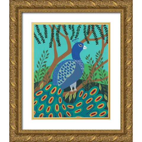 Dandy Peacock I Gold Ornate Wood Framed Art Print with Double Matting by Moore, Regina