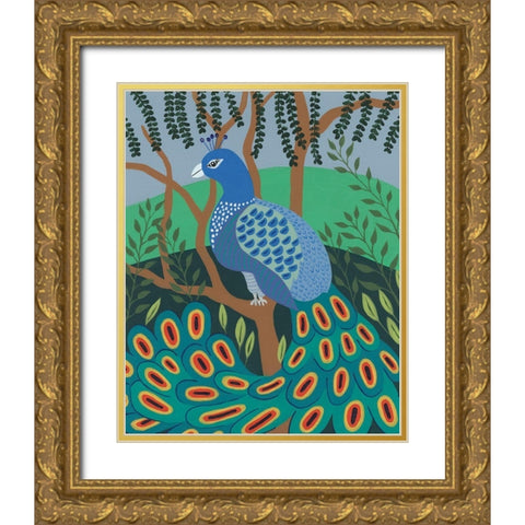 Dandy Peacock II Gold Ornate Wood Framed Art Print with Double Matting by Moore, Regina