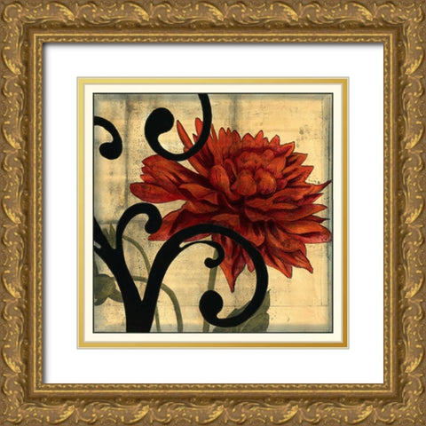 Dahlias and Scrolls IV Gold Ornate Wood Framed Art Print with Double Matting by Goldberger, Jennifer