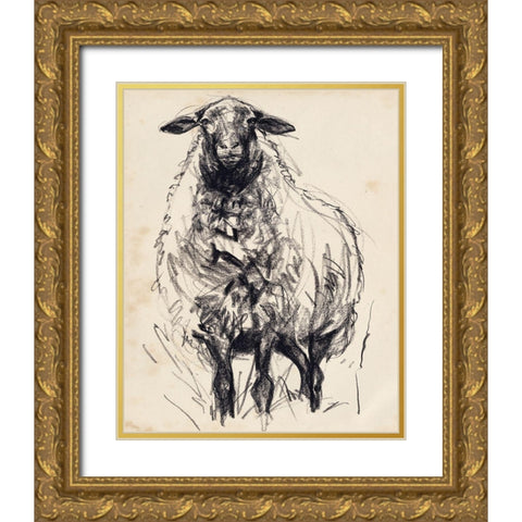 Charcoal Sheep I Gold Ornate Wood Framed Art Print with Double Matting by Parker, Jennifer Paxton