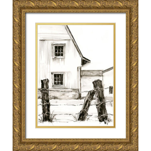 Rustic Barbed Wire I Gold Ornate Wood Framed Art Print with Double Matting by Harper, Ethan