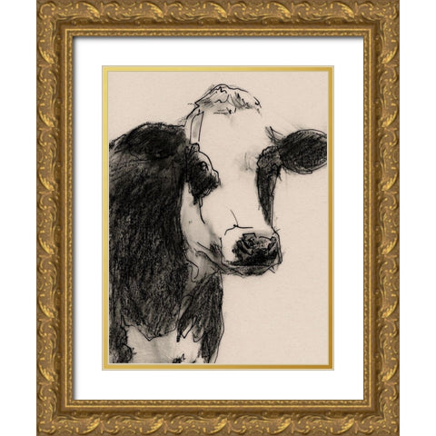 Cow Portrait Sketch I Gold Ornate Wood Framed Art Print with Double Matting by Barnes, Victoria