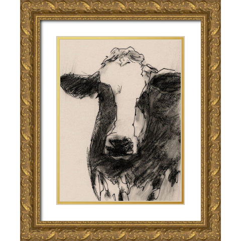 Cow Portrait Sketch II Gold Ornate Wood Framed Art Print with Double Matting by Barnes, Victoria