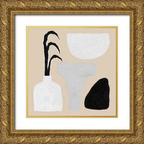Custom Pale Abstraction III Gold Ornate Wood Framed Art Print with Double Matting by Wang, Melissa