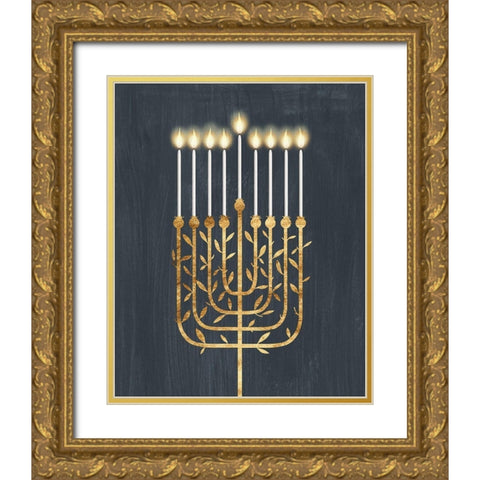 Golden Hanukkah I Gold Ornate Wood Framed Art Print with Double Matting by Popp, Grace