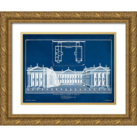 Custom Cambridge in Perspective on Blue Gold Ornate Wood Framed Art Print with Double Matting by Gibbs, James