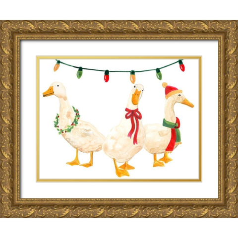 Merry Quackmas I Gold Ornate Wood Framed Art Print with Double Matting by Vess, June Erica