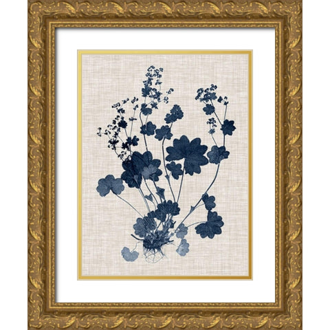 Navy and Linen Leaves II Gold Ornate Wood Framed Art Print with Double Matting by Vision Studio