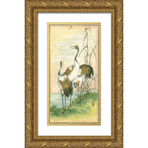 Custom Oriental Cranes I Gold Ornate Wood Framed Art Print with Double Matting by Vision Studio