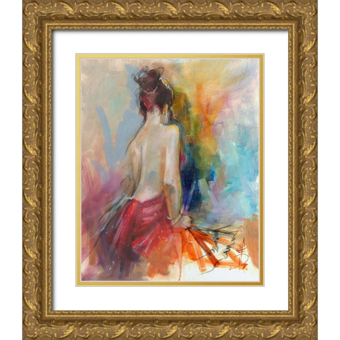Mood Alizarine II Gold Ornate Wood Framed Art Print with Double Matting by Doyle, Anne Farrall