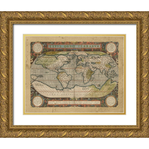 Embellished Antique World Map Gold Ornate Wood Framed Art Print with Double Matting by Vision Studio