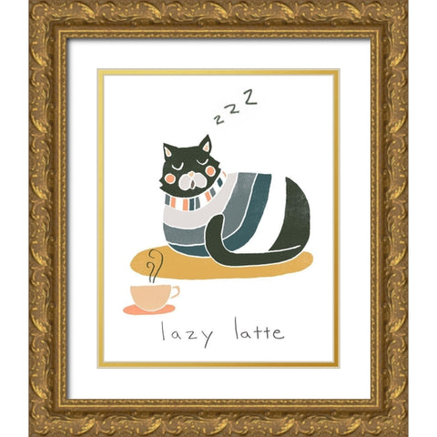 Coffee Cats II Gold Ornate Wood Framed Art Print with Double Matting by Vess, June Erica