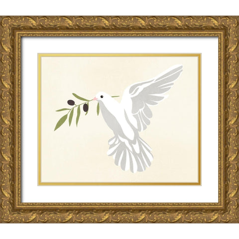 Olive Branch Dove II Gold Ornate Wood Framed Art Print with Double Matting by Warren, Annie