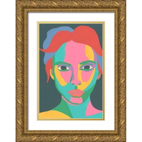 Colorblock Face I Gold Ornate Wood Framed Art Print with Double Matting by Moore, Regina