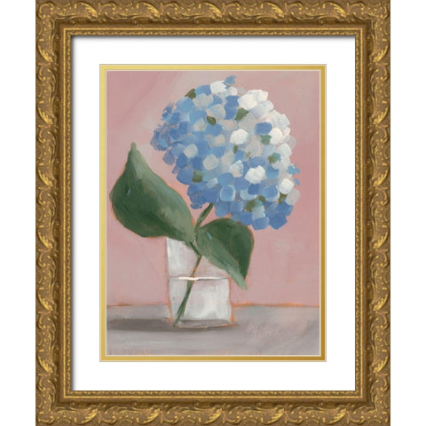 Single Hydrangea II Gold Ornate Wood Framed Art Print with Double Matting by Moore, Regina