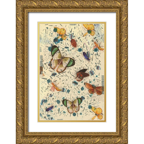 Confetti with Butterflies III Gold Ornate Wood Framed Art Print with Double Matting by Arbel, Lori