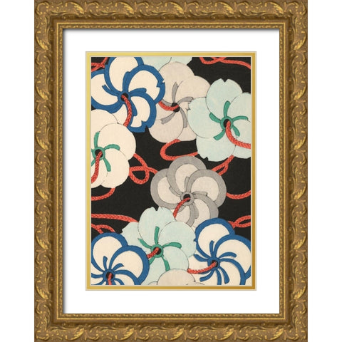 Japanese Graphic Design IV Gold Ornate Wood Framed Art Print with Double Matting by Furuya, Korin