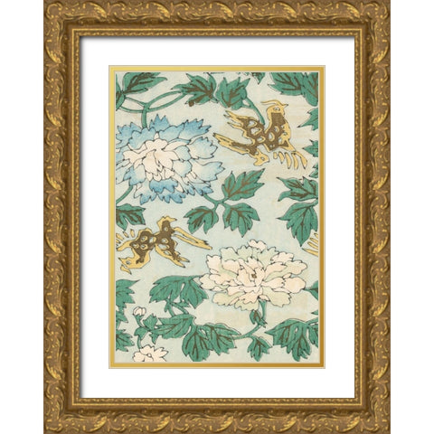 Japanese Floral Design II Gold Ornate Wood Framed Art Print with Double Matting by Furuya, Korin