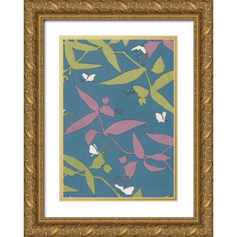 Japanese Floral Design III Gold Ornate Wood Framed Art Print with Double Matting by Furuya, Korin