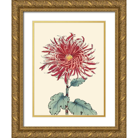 Chrysanthemum Woodblock I Gold Ornate Wood Framed Art Print with Double Matting by Unknown