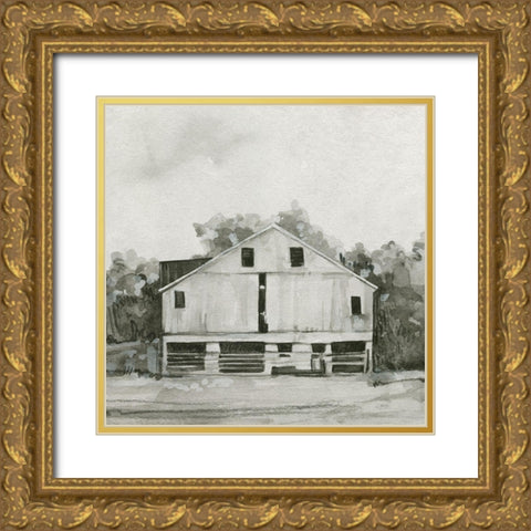 Solemn Barn Sketch I Gold Ornate Wood Framed Art Print with Double Matting by Caroline, Emma