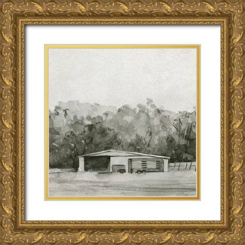 Solemn Barn Sketch II Gold Ornate Wood Framed Art Print with Double Matting by Caroline, Emma