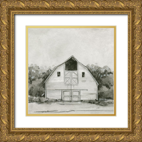Solemn Barn Sketch III Gold Ornate Wood Framed Art Print with Double Matting by Caroline, Emma