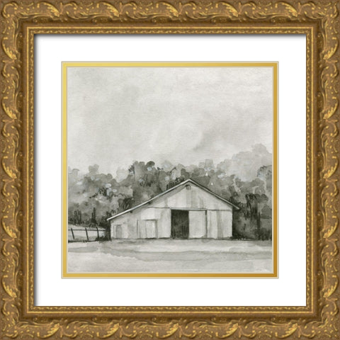 Solemn Barn Sketch IV Gold Ornate Wood Framed Art Print with Double Matting by Caroline, Emma