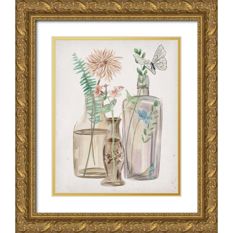 Butterflies and Flowers II Gold Ornate Wood Framed Art Print with Double Matting by Wang, Melissa