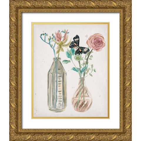 Butterflies and Flowers III Gold Ornate Wood Framed Art Print with Double Matting by Wang, Melissa