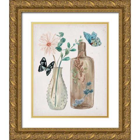 Butterflies and Flowers IV Gold Ornate Wood Framed Art Print with Double Matting by Wang, Melissa