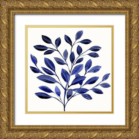 Deep Blue Branch II Gold Ornate Wood Framed Art Print with Double Matting by Warren, Annie