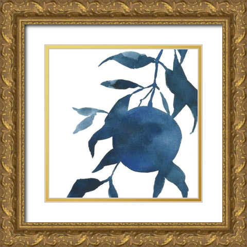 Indigo Oranges I Gold Ornate Wood Framed Art Print with Double Matting by Caroline, Emma