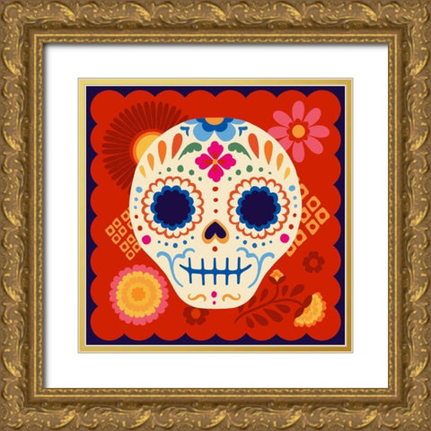 Calaveras II Gold Ornate Wood Framed Art Print with Double Matting by Barnes, Victoria