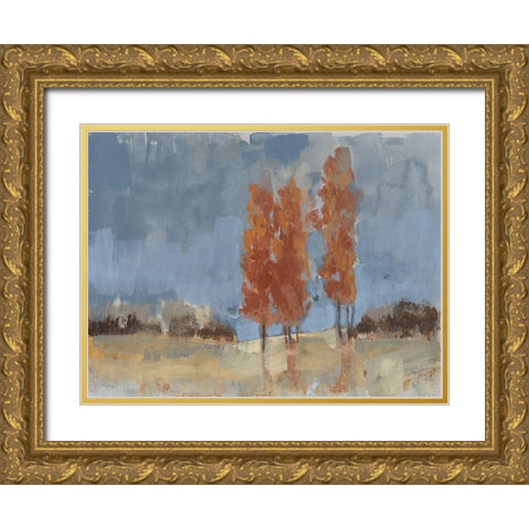 Burnt Sienna Treeline I Gold Ornate Wood Framed Art Print with Double Matting by Goldberger, Jennifer