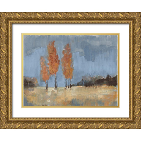 Burnt Sienna Treeline II Gold Ornate Wood Framed Art Print with Double Matting by Goldberger, Jennifer