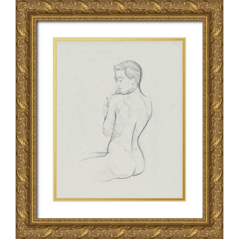 Female Back Sketch I Gold Ornate Wood Framed Art Print with Double Matting by Green, Jacob