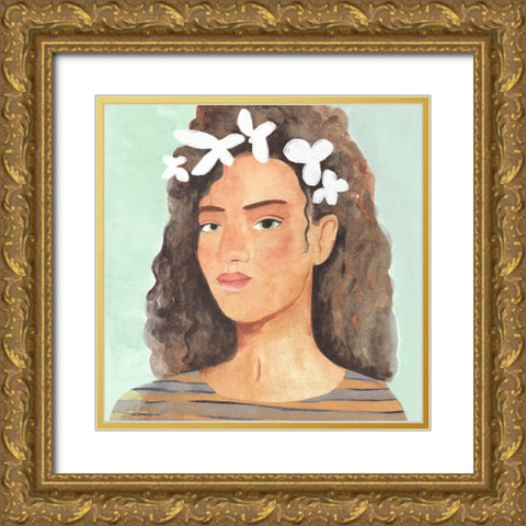 Folk Art Portrait III Gold Ornate Wood Framed Art Print with Double Matting by Warren, Annie
