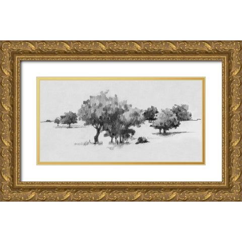 Treeline Sketch II Gold Ornate Wood Framed Art Print with Double Matting by Caroline, Emma