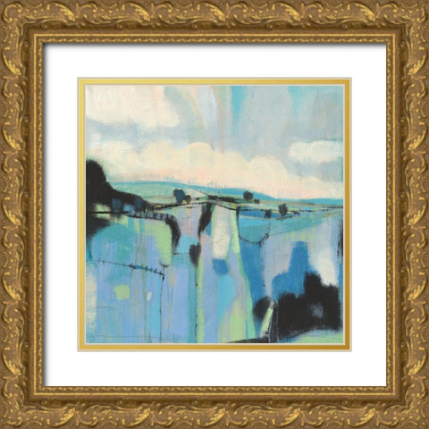 Abstract Shades of Blue I Gold Ornate Wood Framed Art Print with Double Matting by OToole, Tim