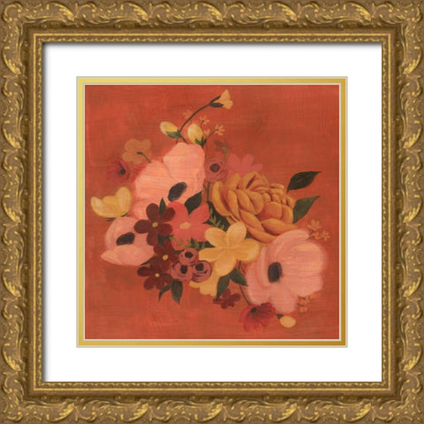 Burnt Orange Bouquet I Gold Ornate Wood Framed Art Print with Double Matting by Popp, Grace